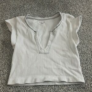 Urban Outfitters Gray Ribbed V-Neck Crop Top